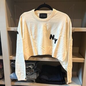 Cream Cropped Sweater with Black Lettering